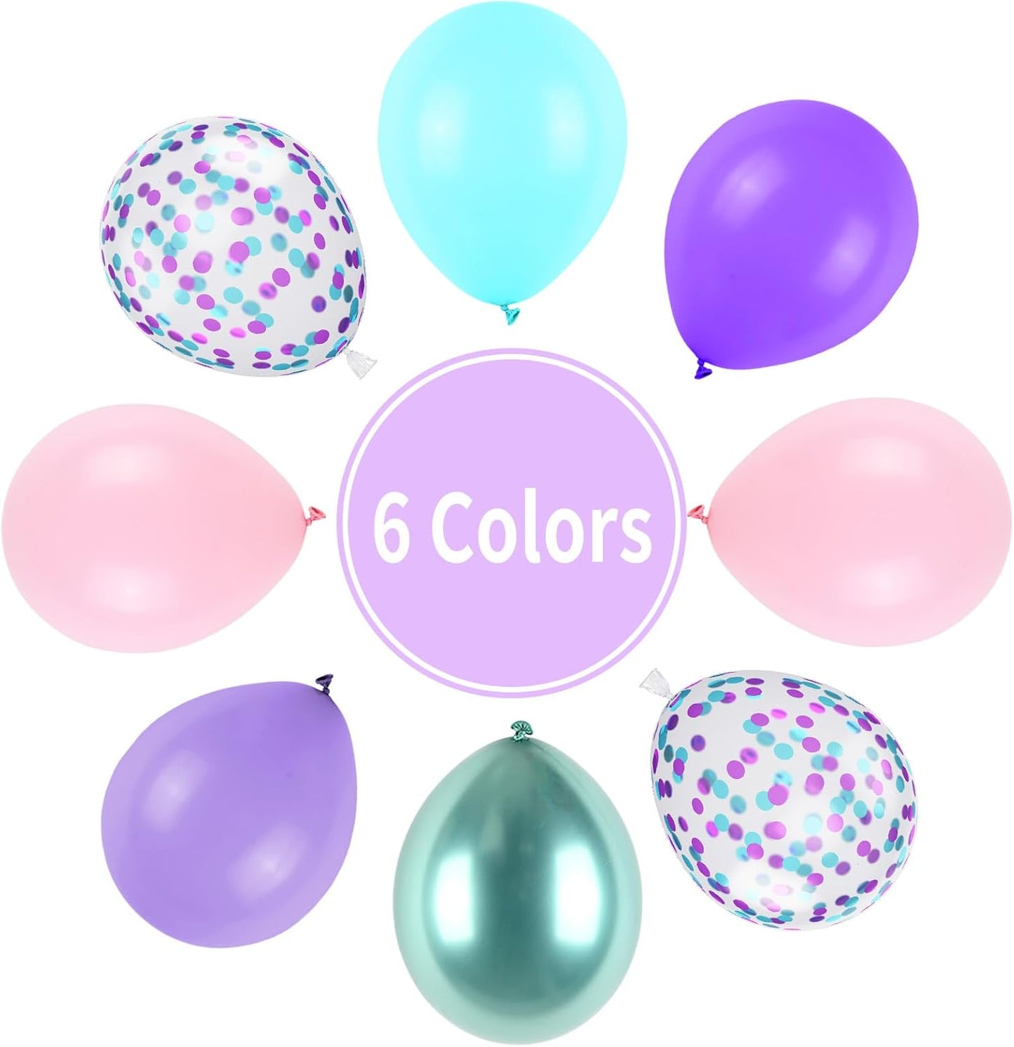 Mermaid Balloons, Purple and Teal Balloon Pastel Pink and Purple Party Decorations Metallic Green Teal Blue Confetti Balloons for Girls Kids Mermaid Theme Birthday Wedding Baby Shower