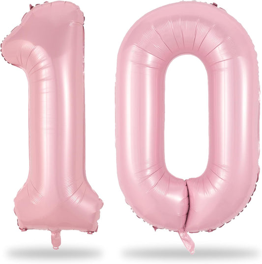 Pastel Pink 10 Balloons Number, 40 Inch Foil Number 1 & 0 Balloons for 10 Year Old Birthday Decorations, Large Self Inflating Mylar Light Pink Balloon for Girls 10th Birthday Party Anniversary Decor
