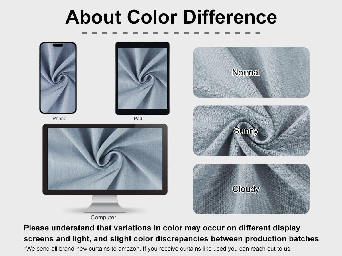 Vision Home Blue Pinch Pleated Semi Sheer Curtains Linen Blended Light Filtering Window Curtains 90 inch for Living Room Bedroom Pinch Pleat Drapes with Hooks 2 Panels 40" Wx90 L,Blueish Gray