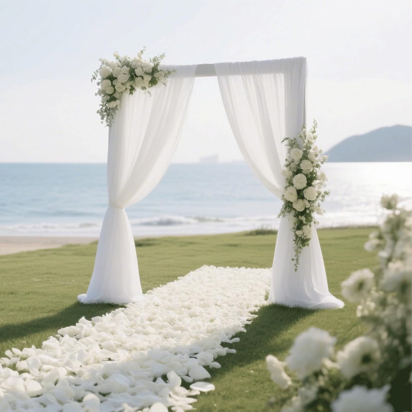 Wedding Arch Draping Fabric 29" x 18 FT White Sheer Chiffon Outdoor Curtain Drapes for Wedding Birthday Party Ceremony Decor(2 Panels, White)