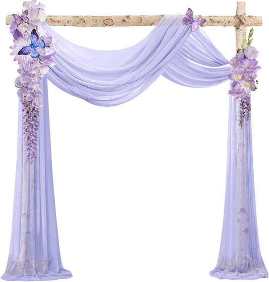 VOK Lavender Wedding Arch Draping Fabric Chiffon Fabric, 29in x 18Ft 2 Panels Sheer Chiffon Outdoor Curtain for Wedding Ceremony Birthday Party Decoration (Lavender,2 Panel)