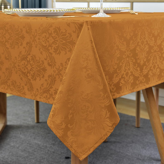 SASTYBALE Fall Tablecloth Square 52 x 52 Inch Spill Proof Washable Autumn Jacquard Damask Card Table Cloth, Polyester Fabric Table Cover for Thanksgiving, Harvest, Holiday, Brown/Amber