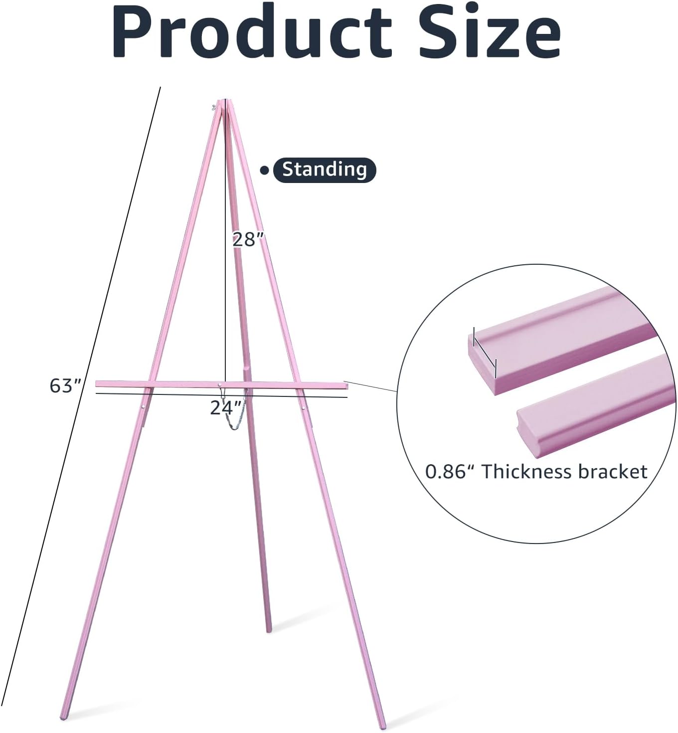 NianFeng Wooden Easel Stand for Sign, Easel Display Stand Floor for Wedding Sign with Adjustable Tray, 63-Inch, Tripod A-Frame Poster Light Duty, Welcome, Art Show & Baby Shower (Pink)