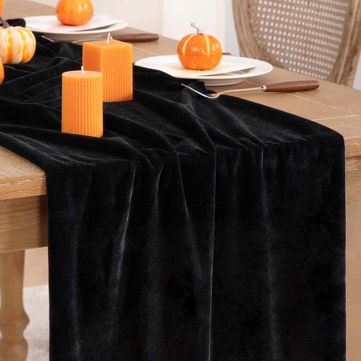 Black Velvet Table Runner Fall Halloween Black Table Runner 20 x 120 Inch Luxurious Elegant Velvet Fabric Thanksgiving Table Decorations for Christmas Dinner Wedding Bridal Baby Shower