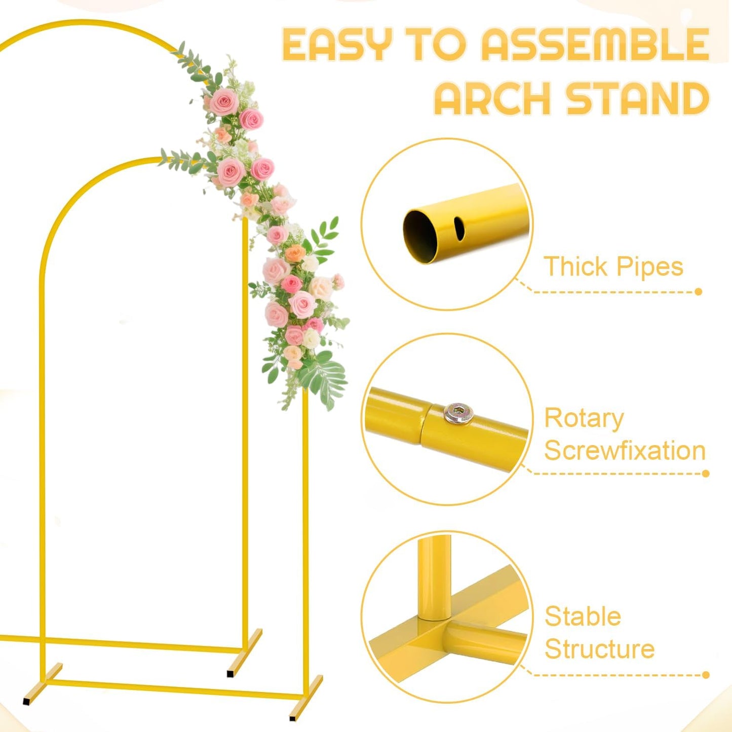 Wedding Arch Backdrop Stand and Brown Arch Cover Set 7.2FT/6FT Party Backdrop Arches Frame Balloon Arched Stand Covers Metal Arches with Covers for Birthday Wedding Ceremony Baby Shower Decor