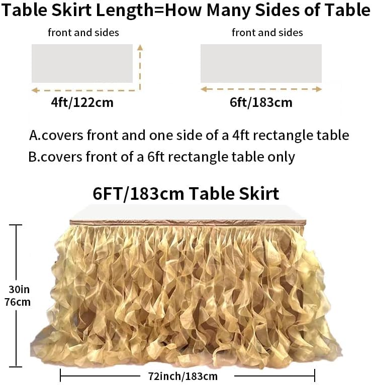 Luxury Organza Mesh Table Skirt Draping Floating Romance - Perfect for Bridal Showers, Birthday Weddings - Clear Flowing Decoration for a Wonderful Main Cake Table (Gold-6ft, 72" L×30" H)