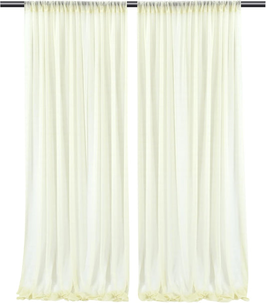 PARTISKY 10ftx10ft Ivory Chiffon Sheer Backdrop Curtains, Wrinkle-Free Wedding Backdrop Drapes for Birthday Party Ceremony Arch Stage Decor Background for Photography 5ft x 10ft,2 Panels