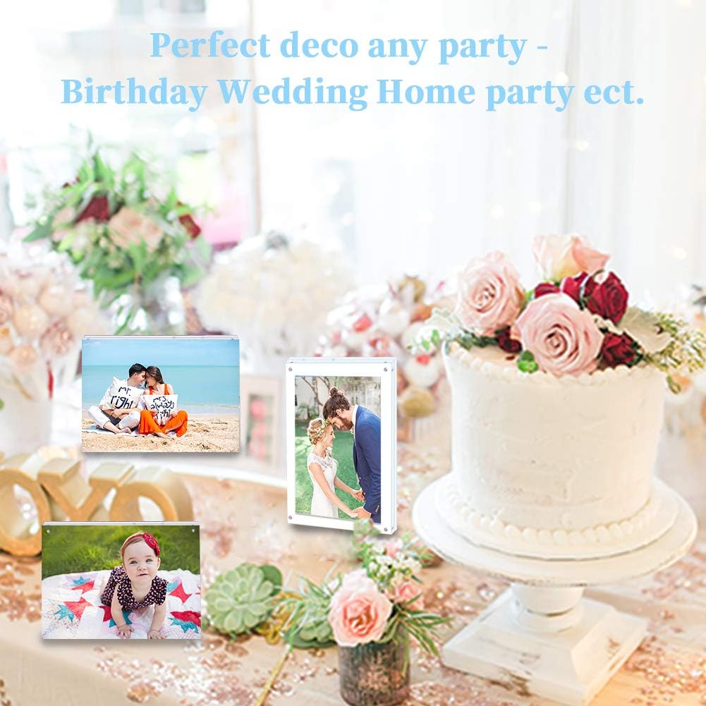 Acrylic Photo Frame 5x7-3 Pack Clear Double Sided Magnetic Picture Frameless Desktop Display with Photo Frame Support Stand Best Gift for Family, Baby, Document Photo Frames- Free Soft Microfiber