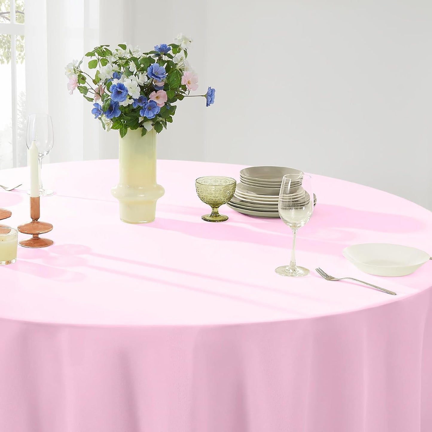 Round Tablecloth 120 Inch 2 Pack Pink Tablecloths Washable Decorative Linen Polyester Table Clothes Cover for Dining Table Banquets Buffet Parties and Wedding