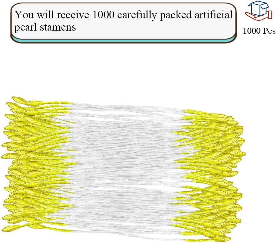 HAHIYO 1000Pcs 1mm Light Yellow Pearl Double Head Flower Pistil for Flower Making Scrapbook Decoration Mini Handmade Artificial Pistil Pearlized Floral Stamen Pollen