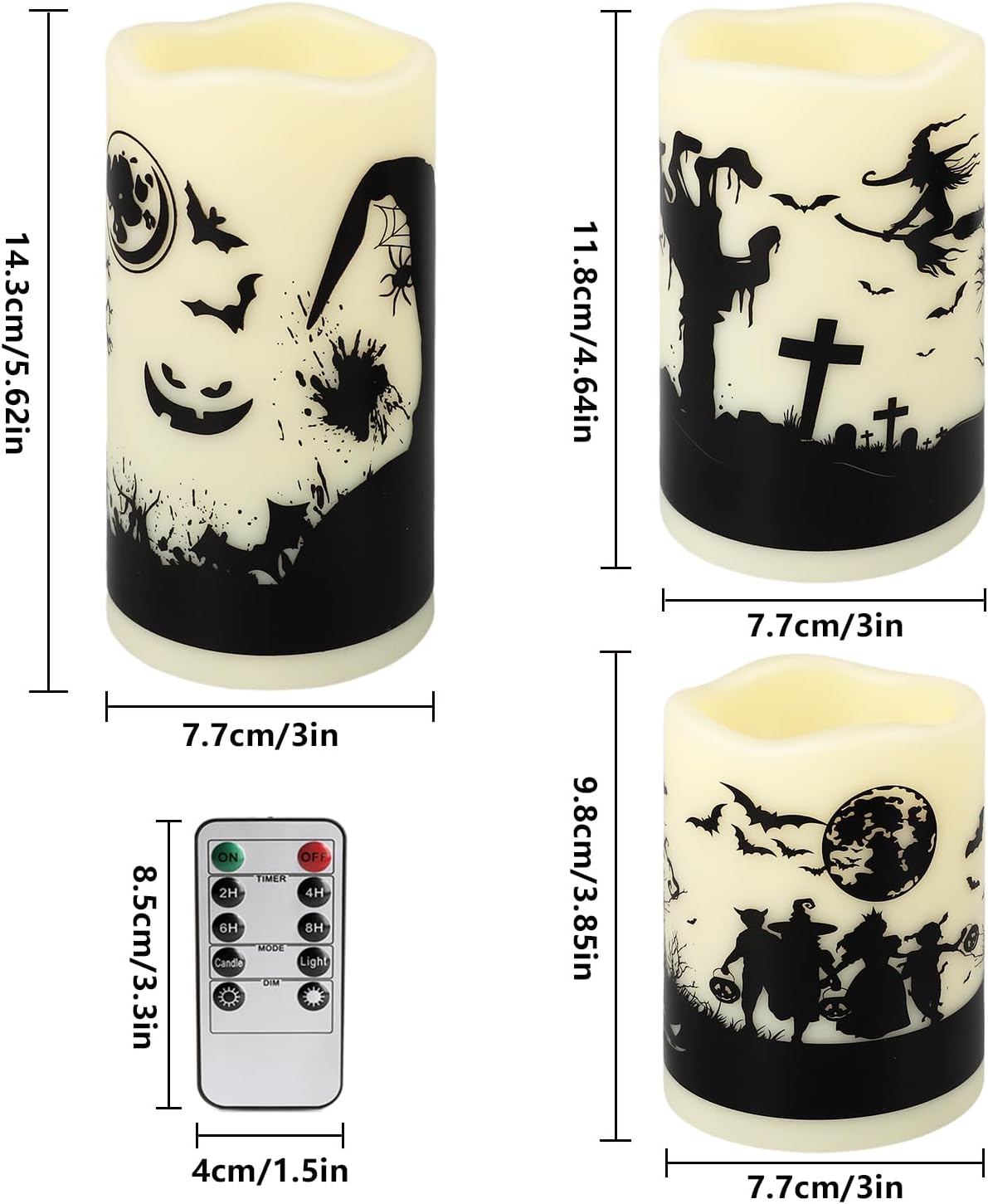 12-Pack Halloween-Flameless Led Pillar Candles，Remote Control and Timer Functions,