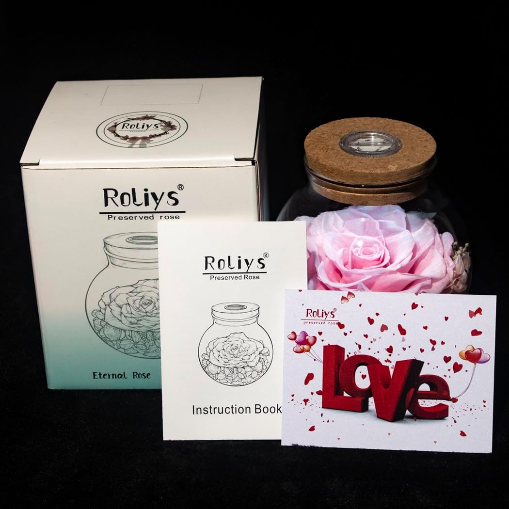 Preserved Real Roses with Colorful Mood Light Wishing Bottle, Eternal Rose，Never Withered Flowers, for Bedroom Party Table Decor, Christmas Decorations, a Gifts for Women 1pcs Pink