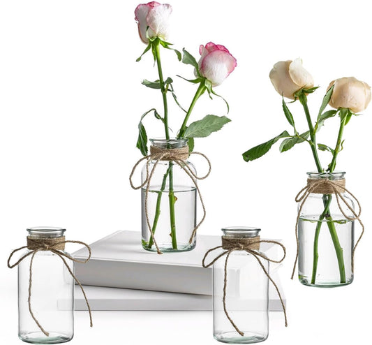 Vintage Glass Vases, Mason Jars for Centerpieces, Farmhouse Mason Jar Vase with Rope Design, Centerpiece Vases for Table, Wedding & Home Decor (4)