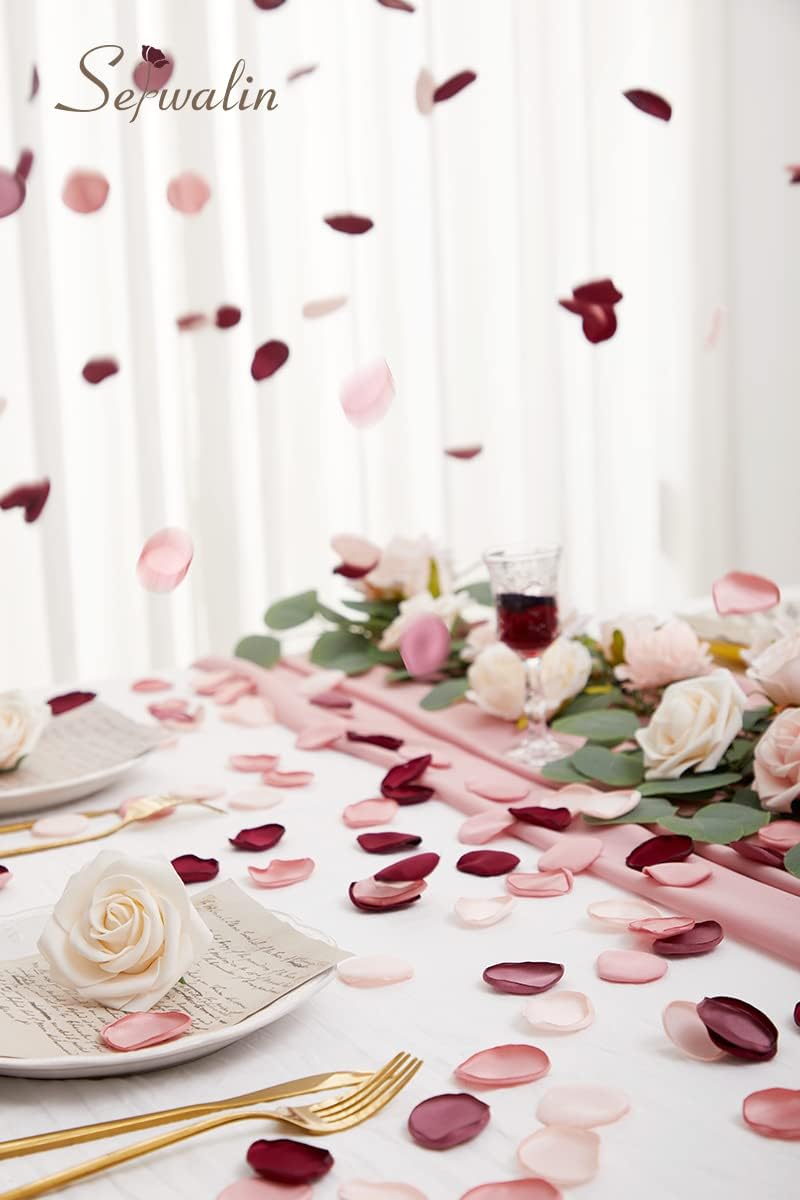 Serwalin 300pcs Silk Rose Petals Artificial Flower Petals for Weddings Burgundy Pink Petals Fake Petals Flower Girl Petals for Proposal Basket Aisle Runner Bridal Shower (4 Color Mixes)