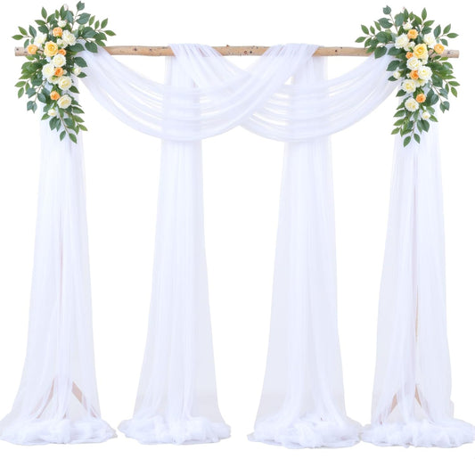 White Arch Draping Fabric for Wedding, 2 Panels 60" x 26Ft Chiffon Drapery Fabric Drapes Backdrop for Wedding Ceremony Baby Shower Bridal Shower Decoration