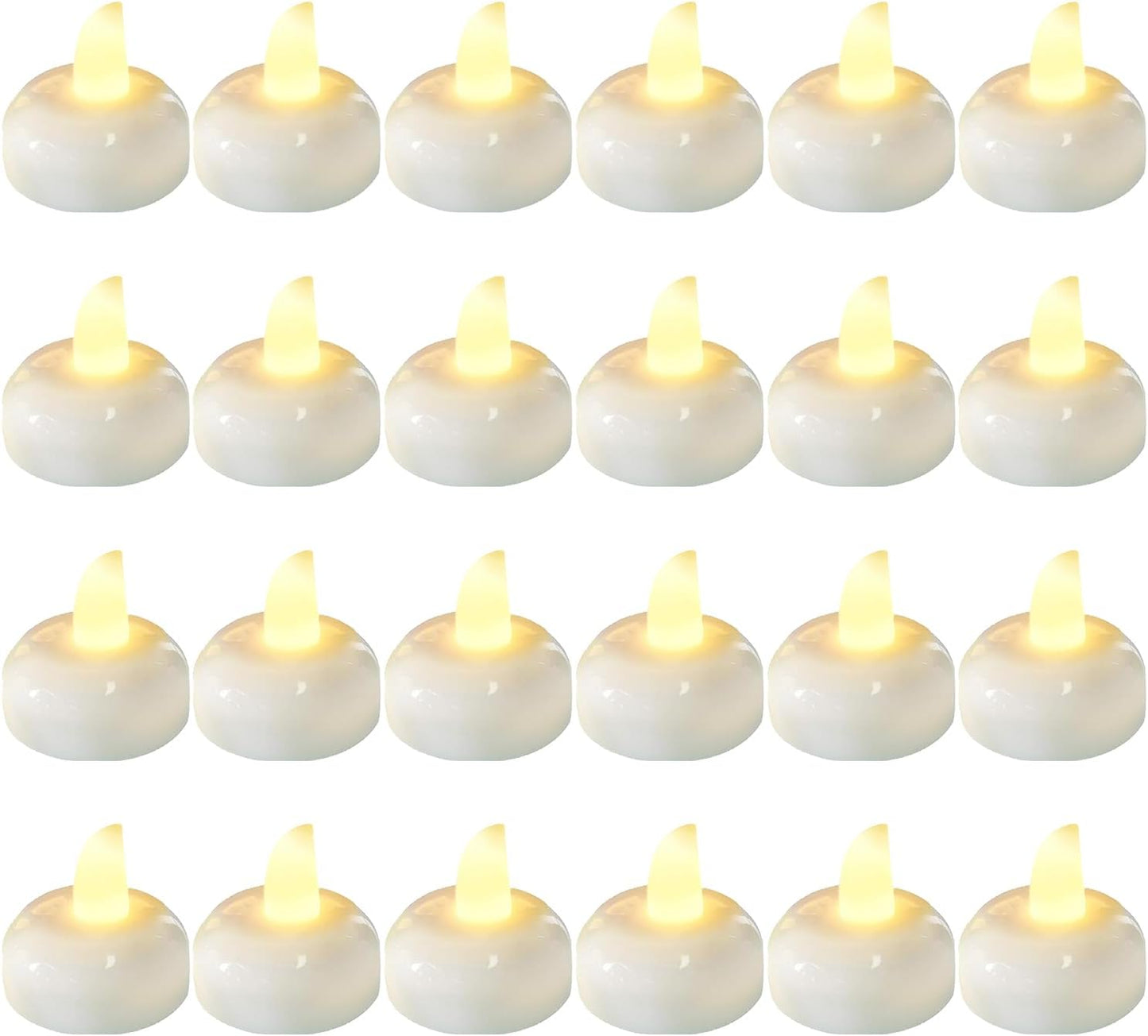 24pcs Warm White Flameless Waterproof LED Floating Candles,Battery Powered Outdoor Waterproof Flashing Tea lamp Voting Candle for Aquatic Ambiance - Wedding, Party, Spa