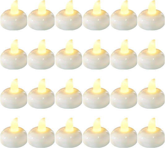 24pcs Warm White Flameless Waterproof LED Floating Candles,Battery Powered Outdoor Waterproof Flashing Tea lamp Voting Candle for Aquatic Ambiance - Wedding, Party, Spa