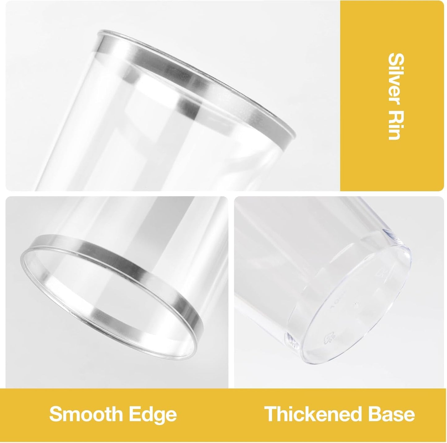 Goodluck 100PCS 10oz Plastic Cups for Party, Disposable Silver Plastic Cups, Cocktail Glasses for Wedding Thanksgiving, Christmas, and Parties