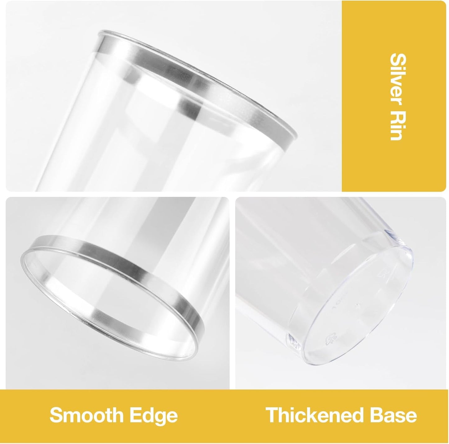 Goodluck 50PCS 10oz Plastic Cups for Party, Disposable Silver Cups, Plastic Cocktail Glasses for Wedding Thanksgiving, Christmas, and