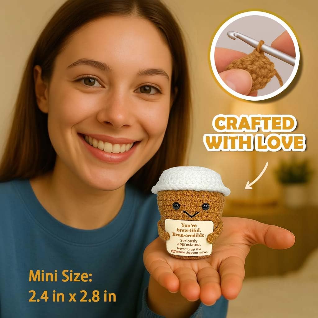 Coffee Lovers Gifts for Women, Positive Espresso Emotional Crochet Handmade Support, Small Appreciation Gifts for Coworker, Teacher Friends Thank You Gift