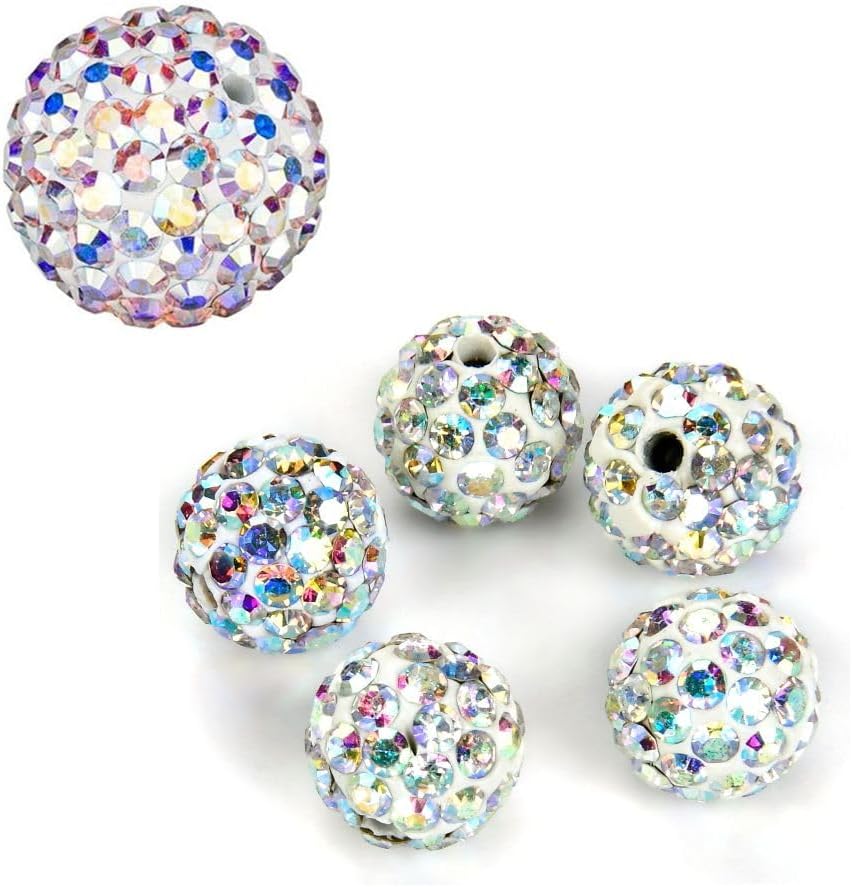 100pcs Adabele Grade A Suncatcher Crystal Rhinestone Pave Loose Beads 10mm Clear AB Polymer Clay Disco Ball Spacers Compatible with Shamballa All Craft Jewelry Making DB10-2