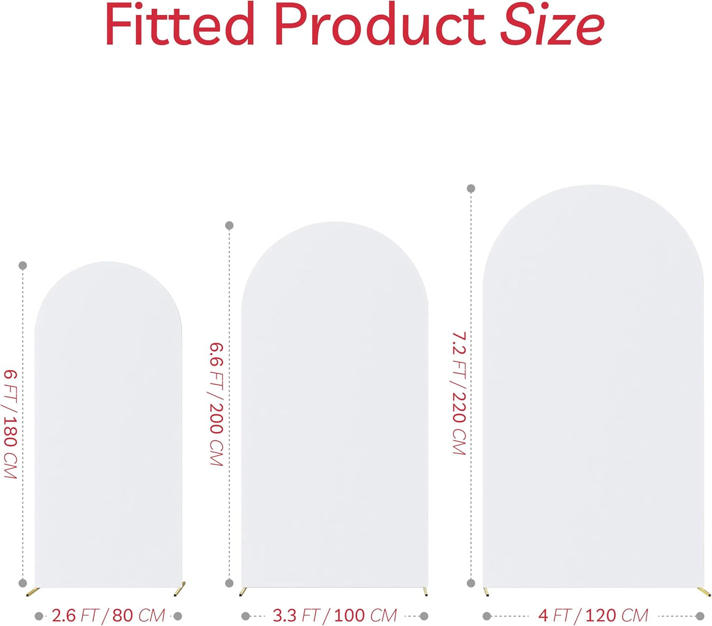 Spandex Anti Wrinkle Arch Backdrop Cover - High Elastic Fitted Arch Stand Cover Set of 3, White Round Top Chiara Backdrop for Wedding Birthday Party Garden Decor 6Ft, 6.6Ft, 7.2Ft
