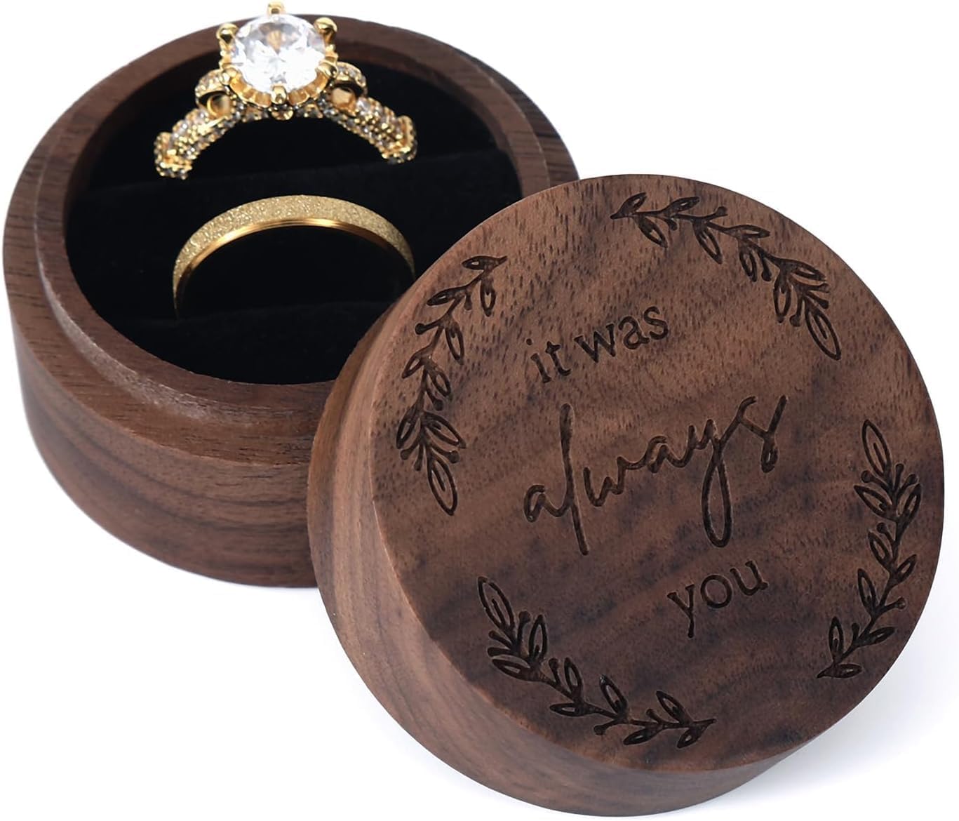 Ring Box, Wooden Ring Box for Wedding Ceremony Ring Bearer Box, Engagement Ring Holder Gift for Anniversaries day, Birthday Gift (it was always you)