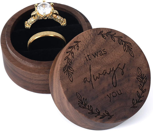 Ring Box, Wooden Ring Box for Wedding Ceremony Ring Bearer Box, Engagement Ring Holder Gift for Anniversaries day, Birthday Gift (it was always you)