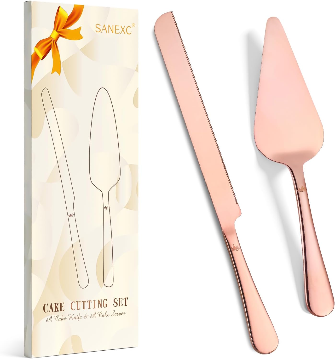 Cake Cutting Set for Wedding - Extended Cake Knife And Server Set Thickened Stainless Steel Cake Cutter and Pie Spatula Great for Birthday Anniversary Christmas Gift Rose Gold 2 Pcs