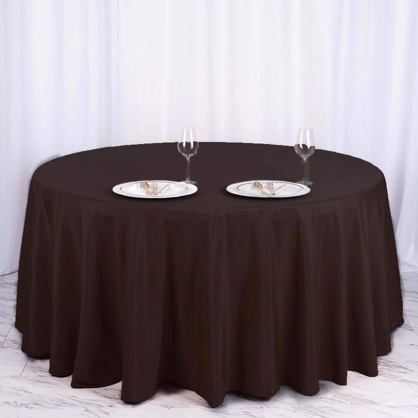 Efavormart Round Tablecloth, 120 Inch Stain & Wrinkle Resistant Washable Table Cloth, Decorative Polyester Fabric Table Cover for Banquet, Wedding, Dining - Chocolate