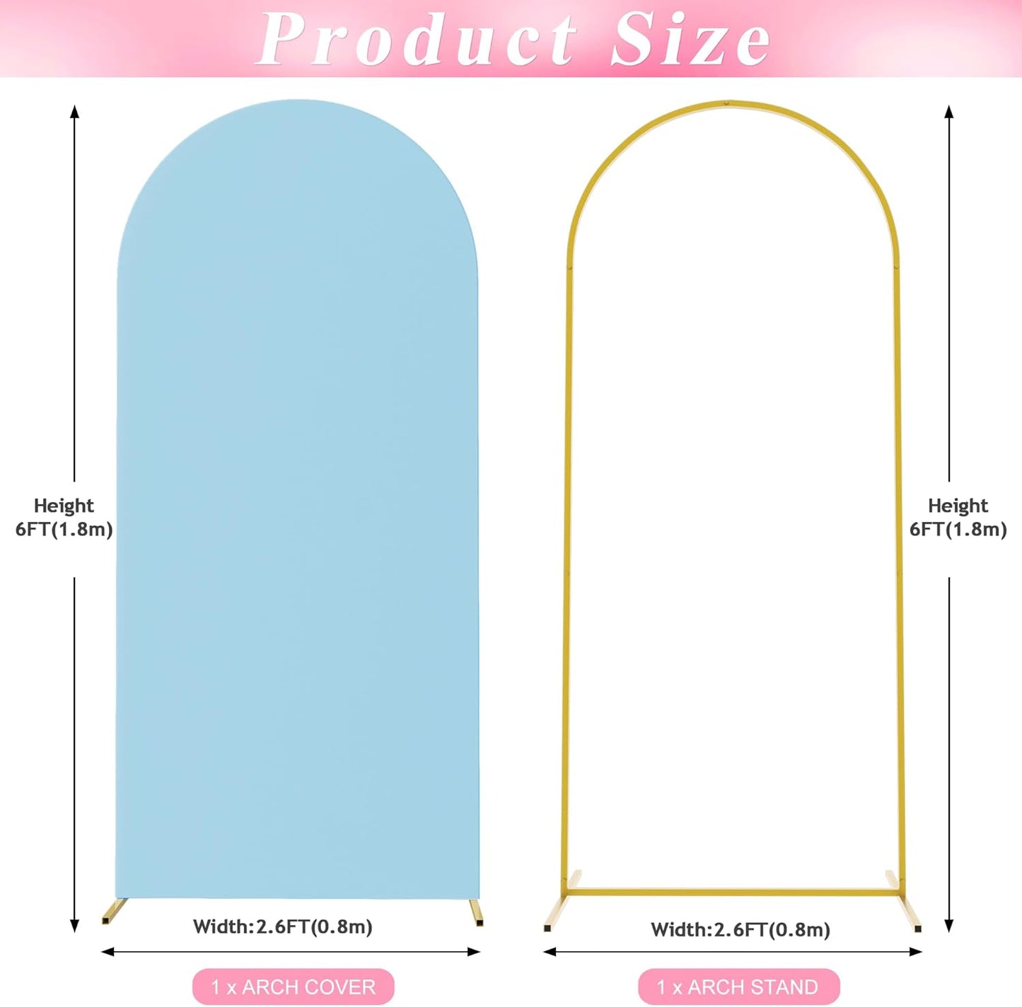 Wokceer 6 FT Wedding Arch Stand and Arch CoverMetal Arch Stand with Arch Stand Cover for Birthday Party Wedding Ceremony Bridal Baby Shower Event Decor, Blue, DoorCover 0.8M-Dusty Blue-K