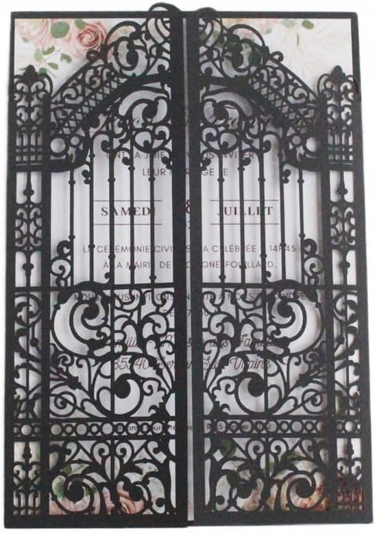 Black Gate Invitation Castle Laser Cut Card For Wedding Engagement Mermaid Birthday Party 25 Sets (black, 4.9"x7.1")