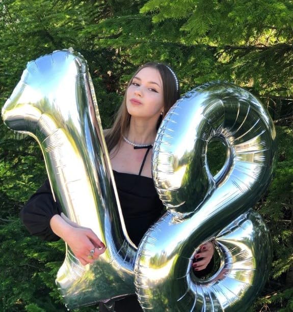 Silver Foil Number 18 Balloon 40 Inch, Helium Mylar Eight Number 18 Birthday Balloons, 18th Silver Women Men Wedding Anniversary, Graduations Party Supplies