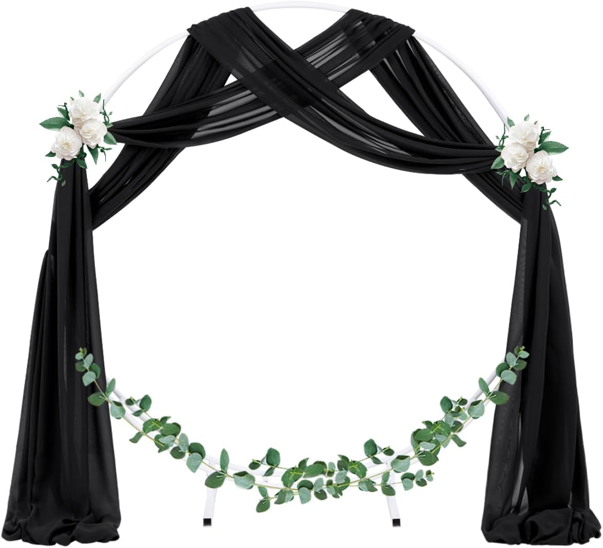 Socomi Wedding Arch Draping Fabric 2 Panels 29" x 18Ft Black Sheer Curtain Drapes 6 Yards for Wedding Baby Shower Ceremony Birthday Party Decoration