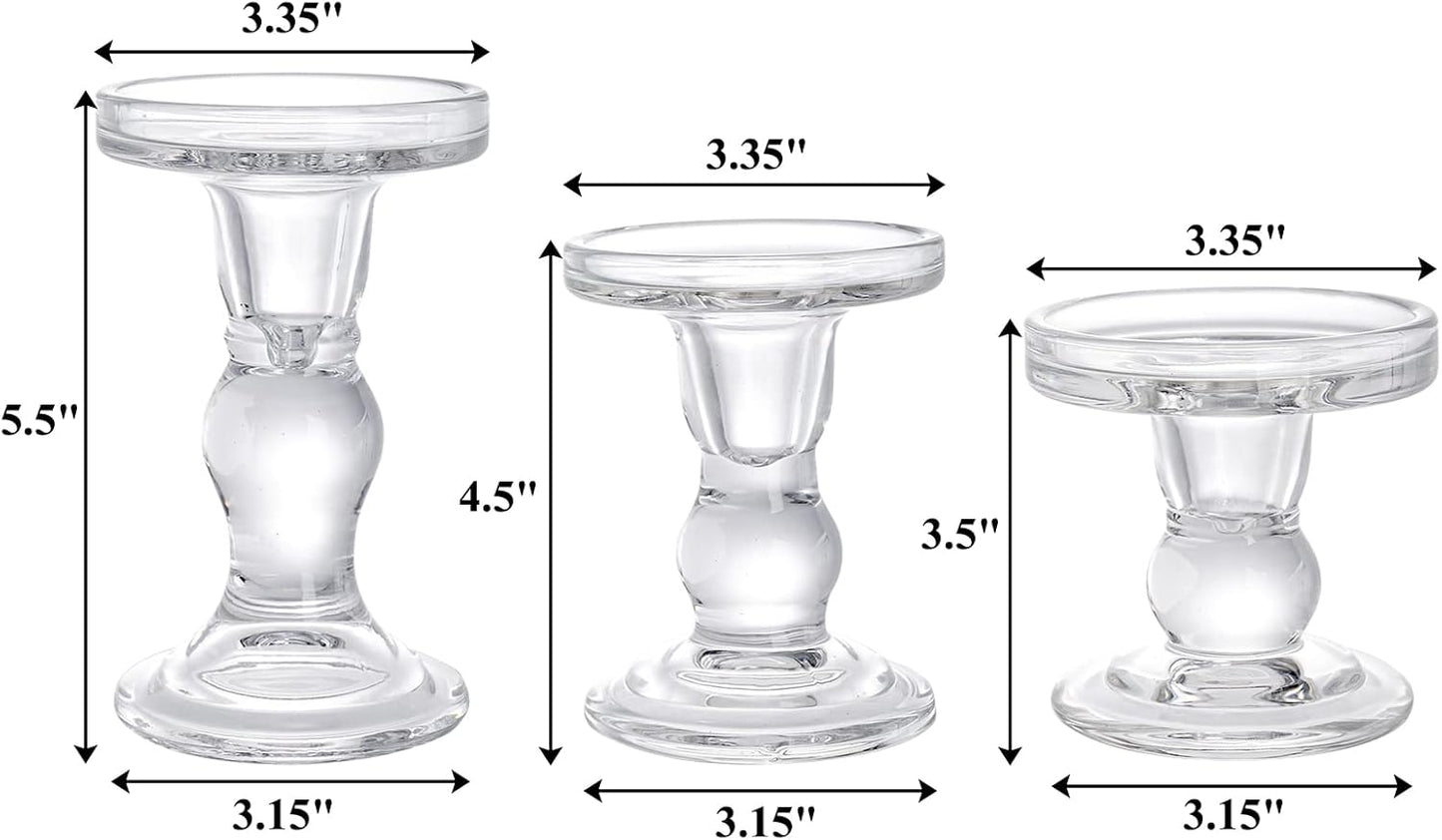 Okllen Set of 6 Glass Candle Holders, Clear Pillar Taper Candlestick Crystal Tealight Candle Holder Stand for Dinner Table, Wedding Centerpieces, Living Room, Home Decor