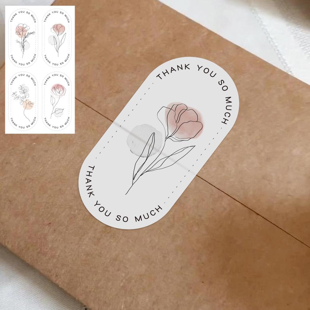 500 Pieces Large Thank You Stickers, Gift Flower Decorative Wrapping Stickers, Suitable for Boxes and Bags Outer Labels Seal Decals Gift Boxes Decoration. (Blossom Thanks)