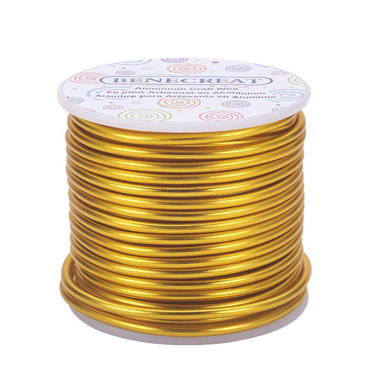 BENECREAT 9 Gauge Jewelry Craft Aluminum Wire 55 Feet Bendable Metal Sculpting Wire for Craft Floral Model Skeleton Making, Plant Gardening, Gold
