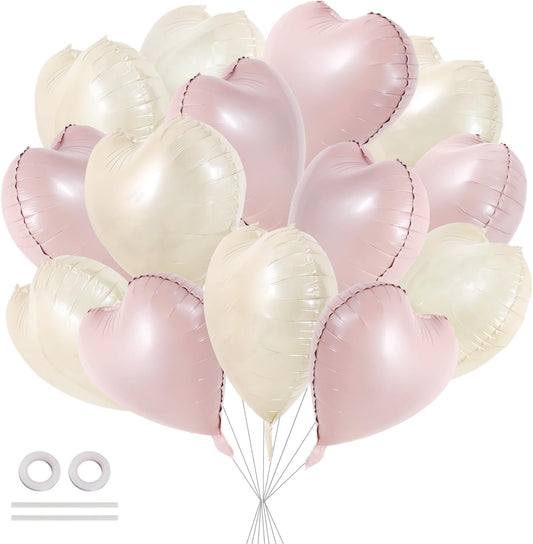 TONIFUL 30Pcs 18 Inch Pastel Pink Cream White Heart Balloons Valentine’s Day Heart Shape Foil Mylar Balloons Decoration for Valentine's Day Wedding Bridal Shower Anniversary Engagement Party Supplies
