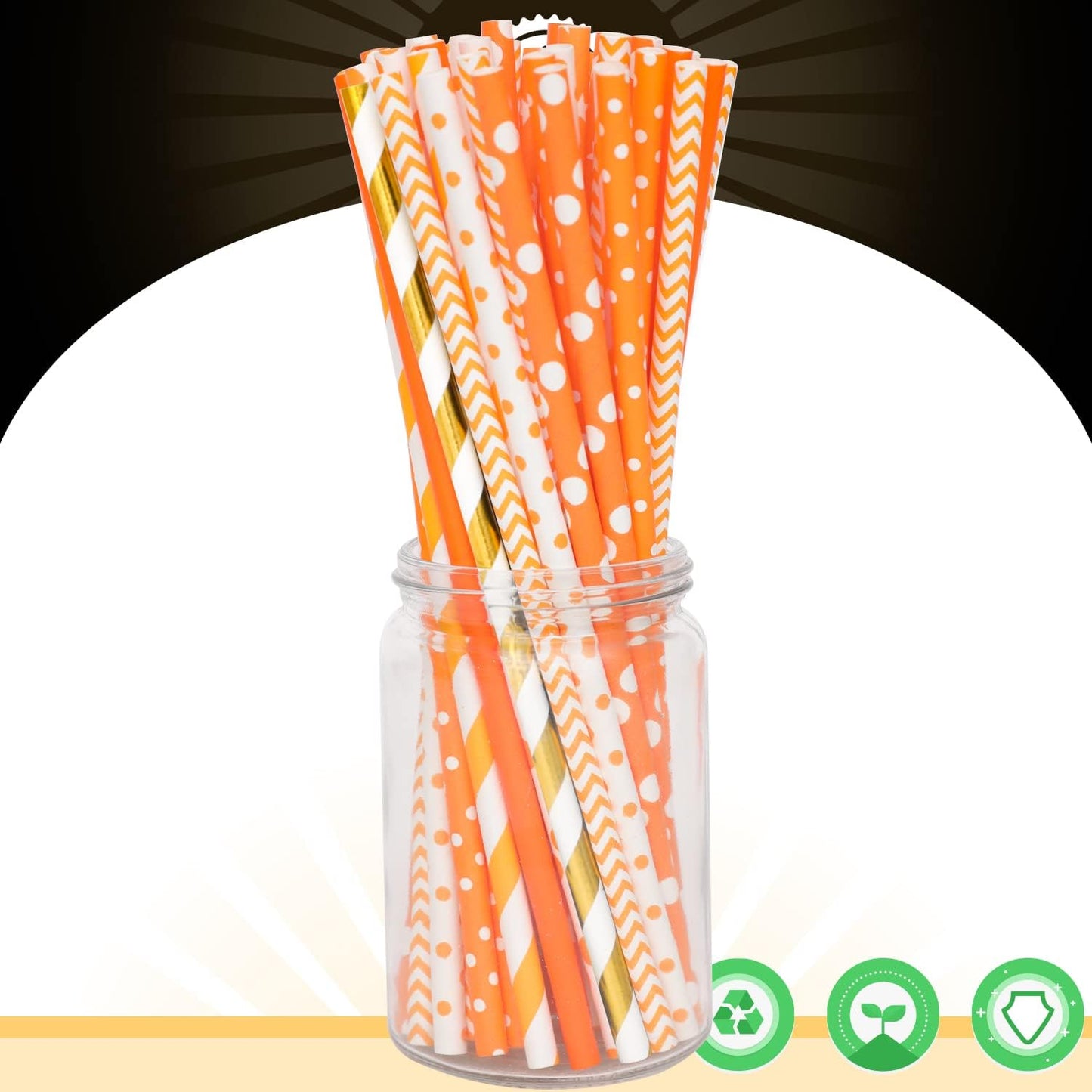 qiqee Gold Orange Disposable Straws for Drinking 150pcs Disposable Straws Bulk（10 Pattern）