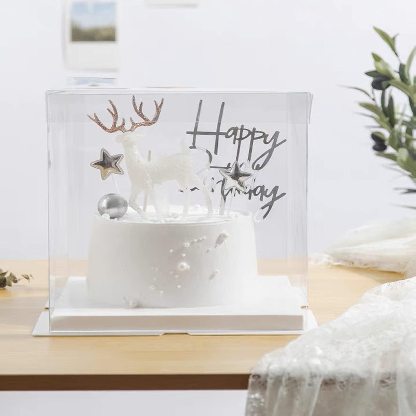 XININSUN 6Pcs clear cake Box with Ribbon, 8 X 8 X 9inch tall cake box,8inch Bakery Take Out Transport Containers Clear Gift Boxes for Wedding, Birthday, Party