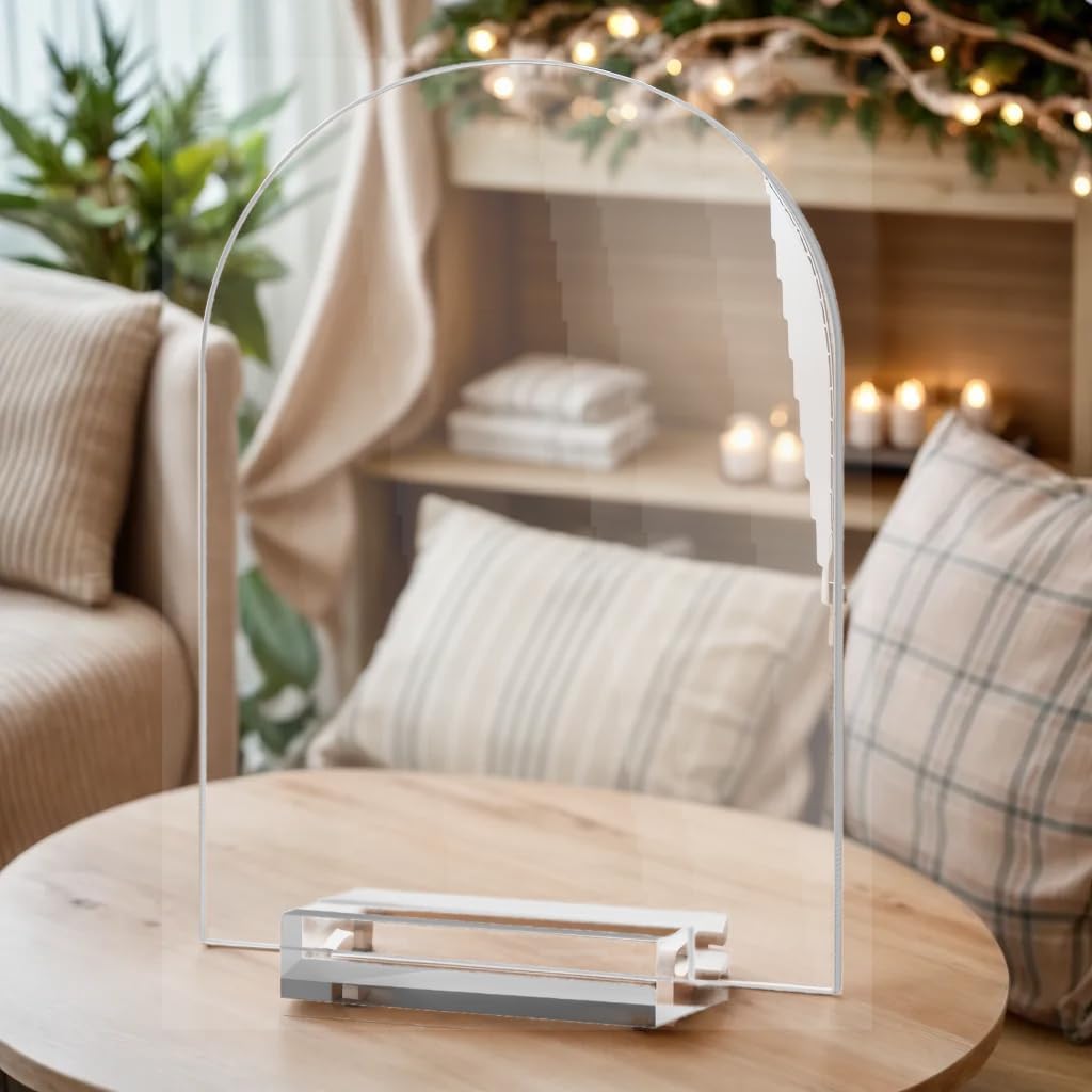 6 Pack 8x10 Inch Clear Arch Acrylic Sign with Stands, Blank Table Signs, Arched Round Top Acrylic Sheet, DIY Arch Signs Blank for Wedding Table Number Menu Bar List Sign