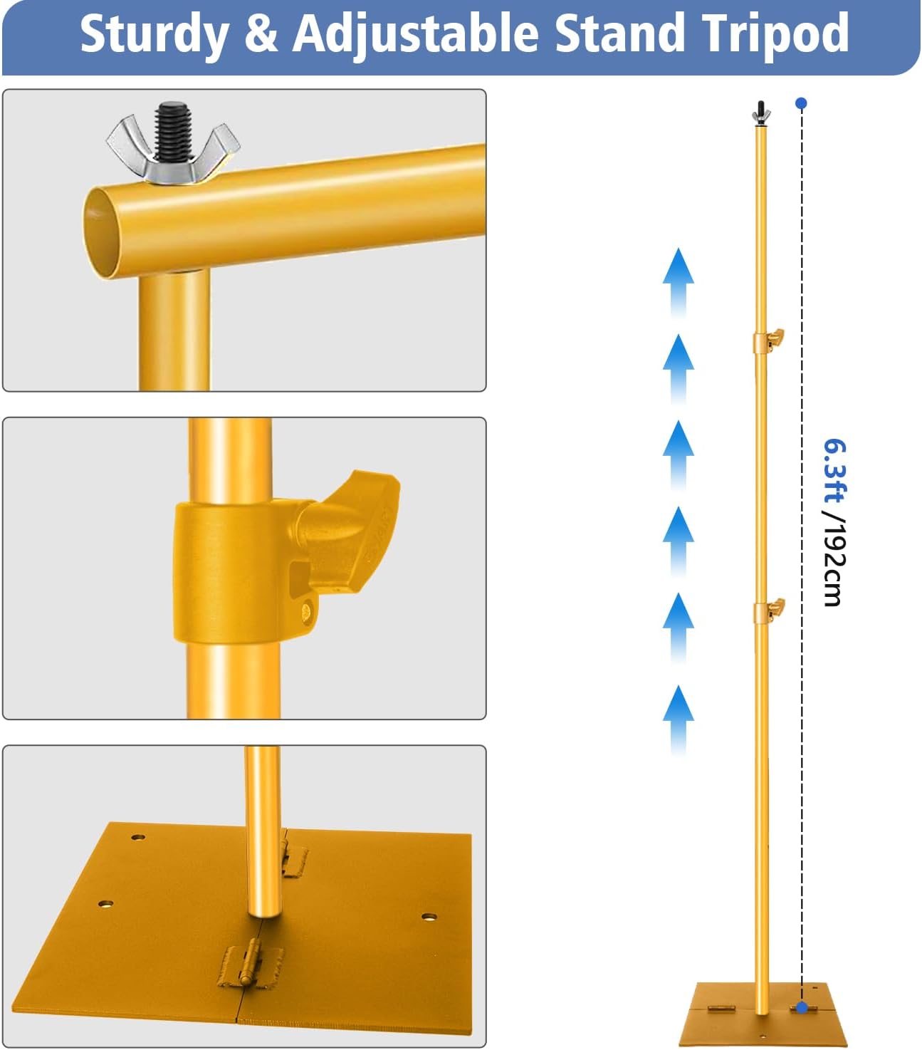 Pipe and Drape Photography Backdrop Stand Kit - Titanium Gold Adjustable Photo Background Stand 10ft x 6.5ft with Metal Base for Parties Weddings Birthday Party Events Photo Booth