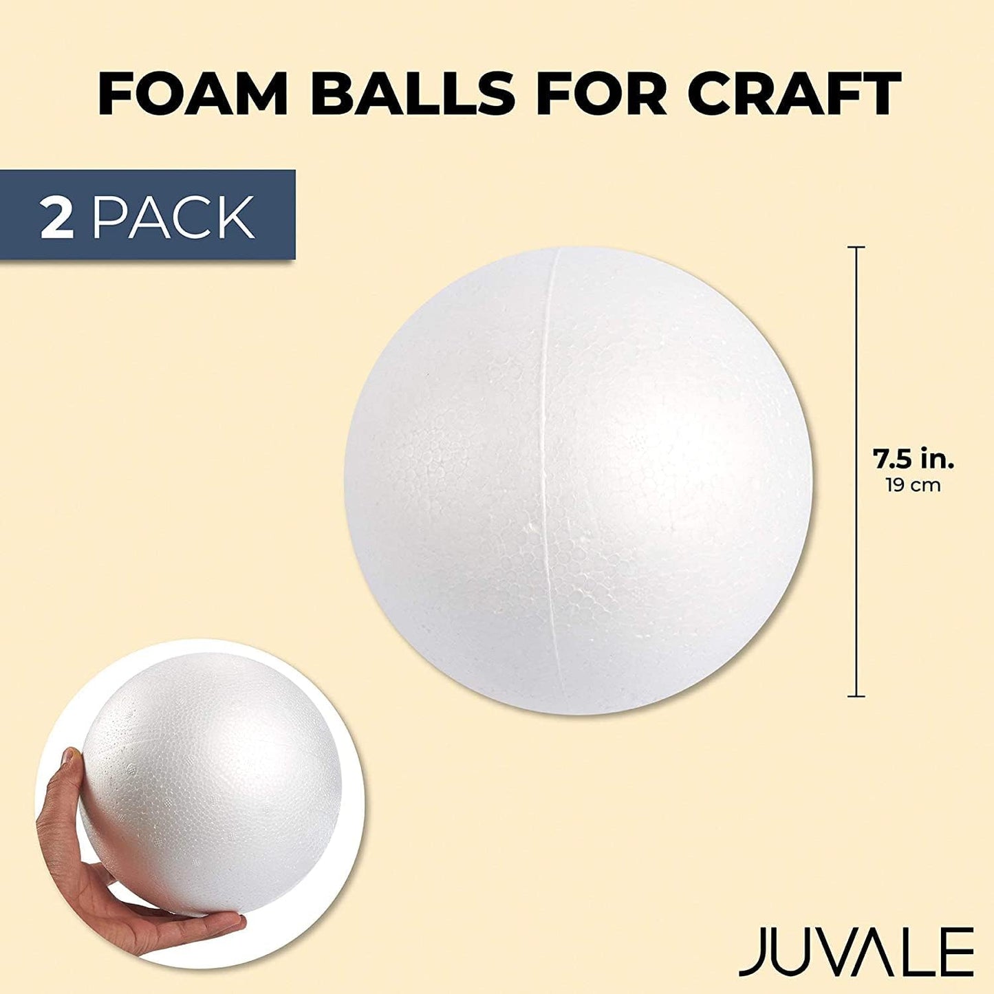 Juvale Sphere Craft Foam Balls - 7.5-Inch White Polystyrene Spheres - 2 Pack for DIY Projects, Floral Centerpieces & Home Decor