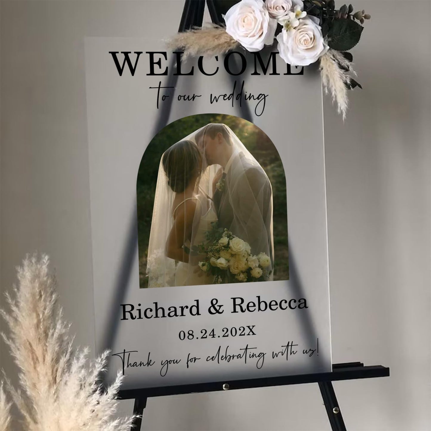 Personalized Wedding Photo Acrylic Welcome Sign – Custom Picture Board with Bride & Groom Names, Elegant Acrylic Wedding Reception Entrance or Ceremony Decoration, Indoor & Outdoor Keepsake Gift #8