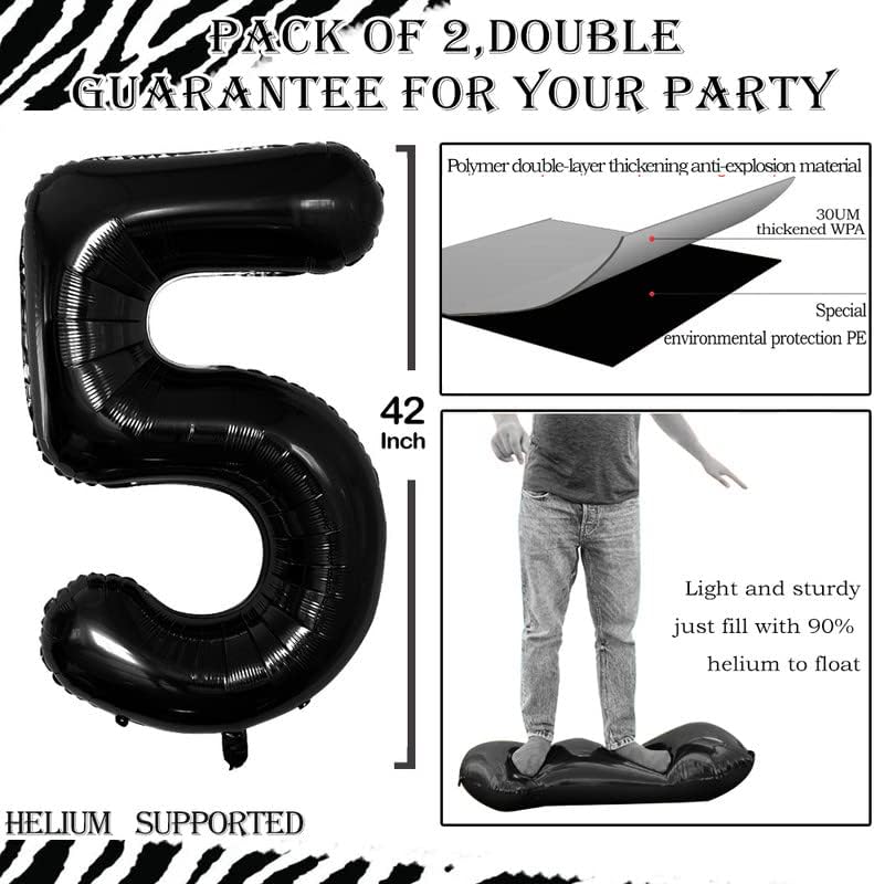 GOER Black Foil Balloons Number 5,Huge Number Balloons for 5th 15th 25th 35th 45th Birthday Party Supplies Anniversary Decorations (3 pcs,42 inch,32 inch,16inch)