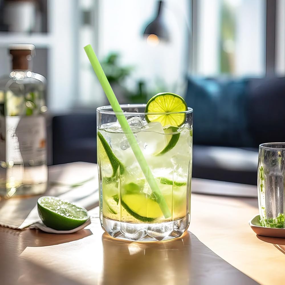 5.75 Inch Biodegradable Green Straws - Short Paper Cocktail Straws for Drinking Party Bar Restaurants Cake Pop Sticks, Pack of 500