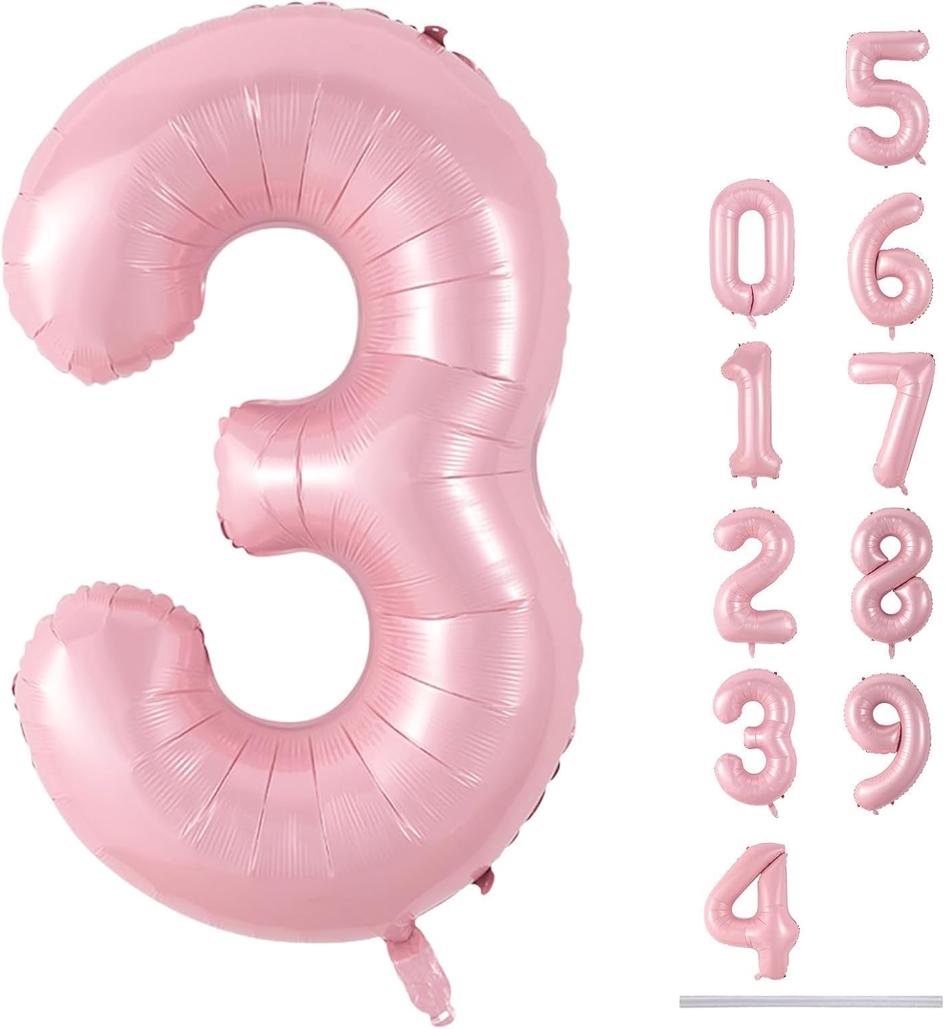 Pastel Pink Number 3 Balloon, 40 Inch Giant Pearl Light Pink Helium Foil Number 0-9 for Girls, Self Inflating 3rd Birthday Balloon for Women Anniversary Baby Shower Princess Party Decorations Supplies