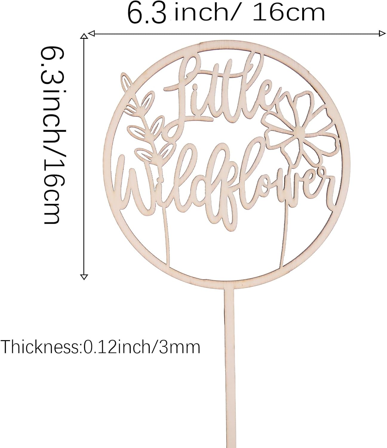 Little Wildflower Wood Cake Topper - Floral Wooden Cake Topper Decor, Baby Shower Gender Reveal Cake Sign Decorations, Photo Props