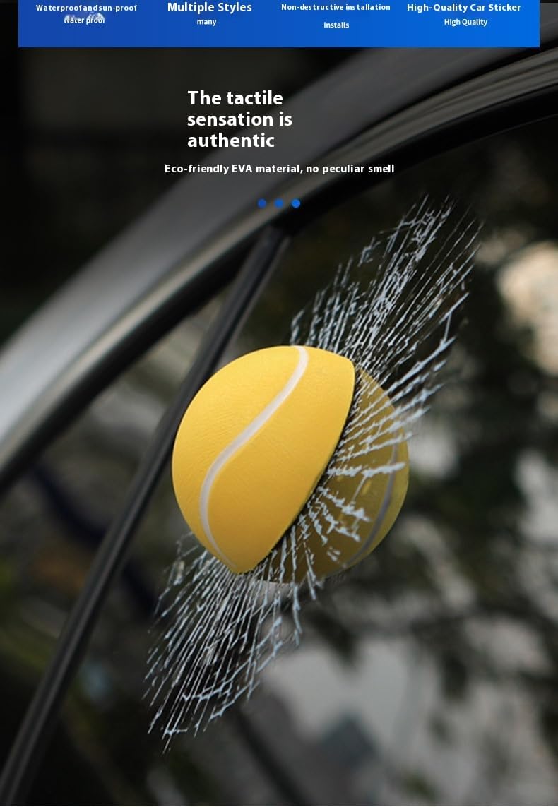Car 3D elf Ball car Sticker, car Window Funny Creative Decorative Sticker(18cmx18cmx3cm) (Yellow Tennis Ball)