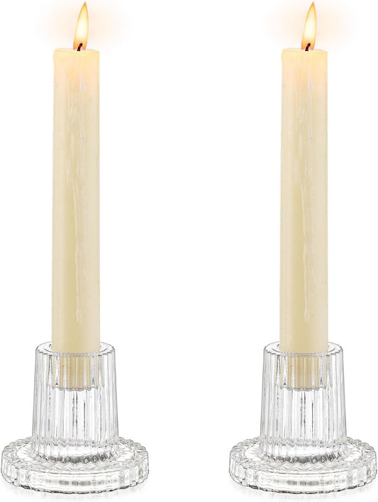 Romadedi Glass Candle Holder for Candlestick - 2Pcs Clear Tapered Wedding Decor Table Centerpiece for Candle Sticks Christmas Party Living Room Dinner Advent Decoration